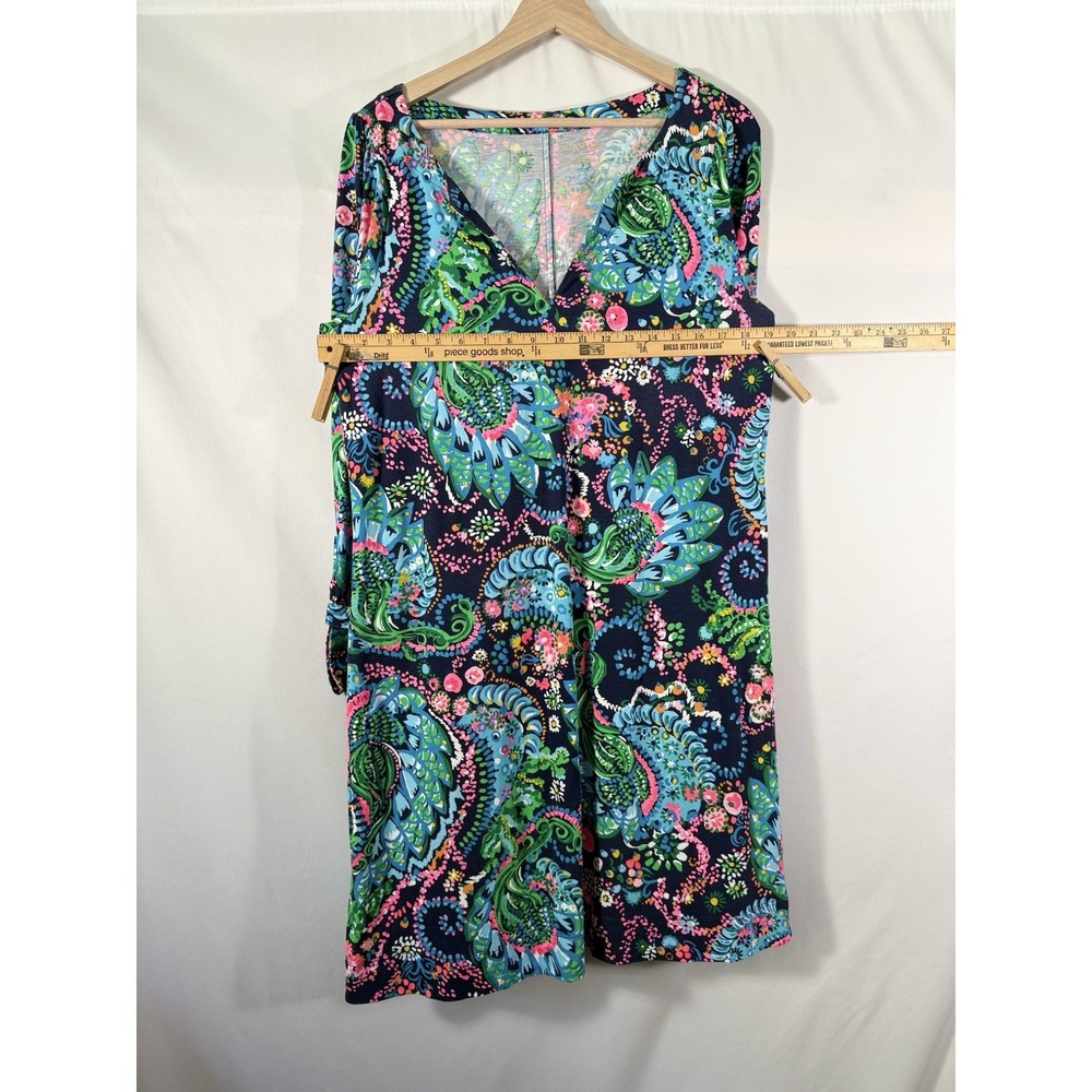 Lilly Pulitzer Cath Dress Take Me To The Sea 3/4 Sleeve V Neck Cotton Womens‎ L - Picture 5 of 14